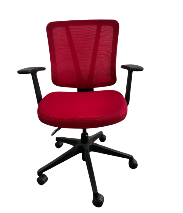 Office & Reception Medium Back Netting Chair with Fabric Seat (Red)